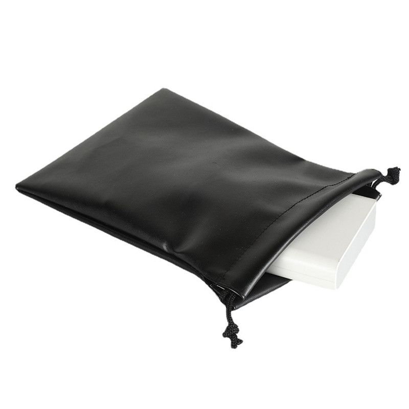 Black Faux Leather Drawstring Gift Pouches - Image 5