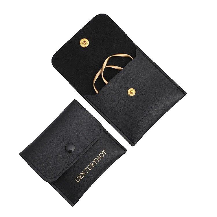 Black Leatherette Envelope Flat Pouches with Snap Fastener - Image 4