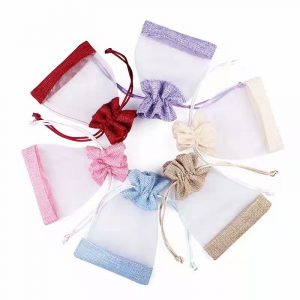 transparent window fake hessian drawstring bag