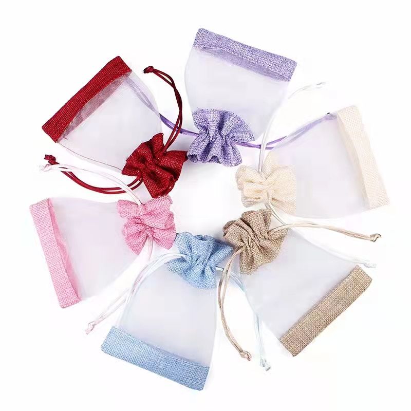 transparent window fake hessian drawstring bag