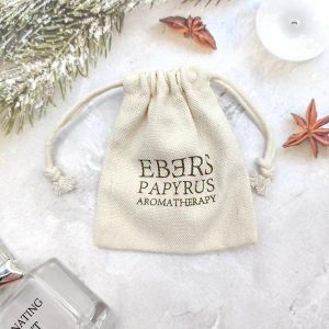 White Canvas Drawstring Pouches With Logo