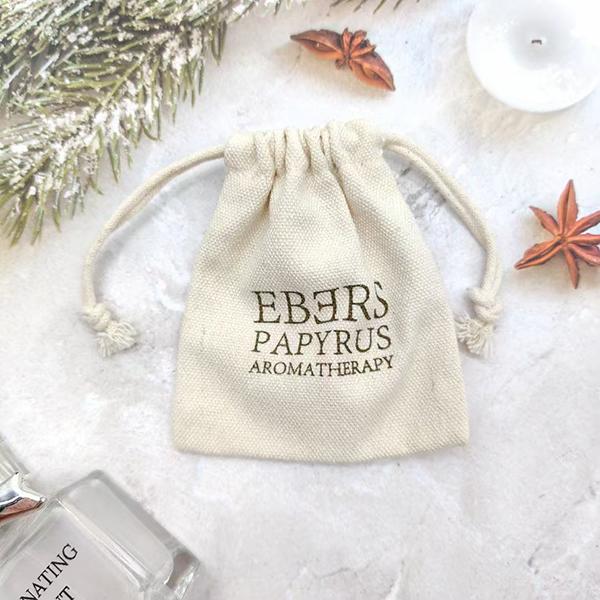 White Canvas Drawstring Pouches With Logo