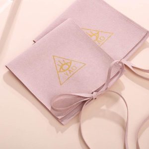Elegant Flat Envelope Suede Jewelry Pouches With Ribbon Closures